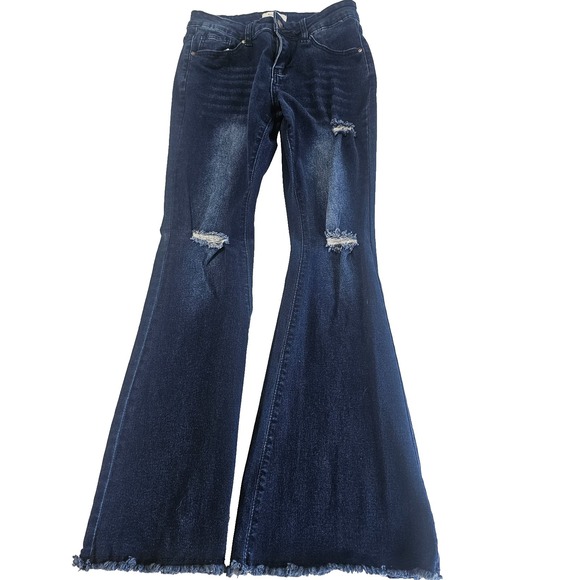 BAMBOO Denim - Bamboo Women's Stretch Dark Blue Flare Denim Jeans, Size 9 Junior's